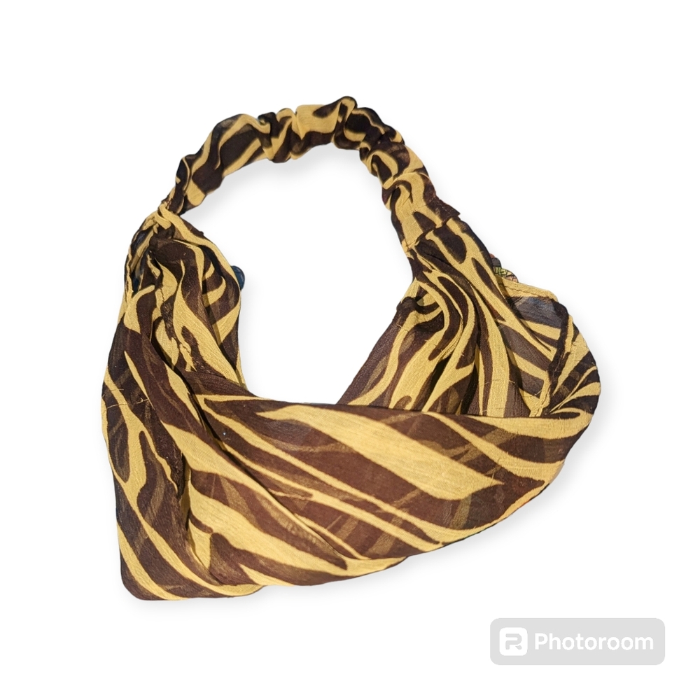 Brown & Yellow Zebra Print Chiffon Headband Scarf - Picture 2 of 5